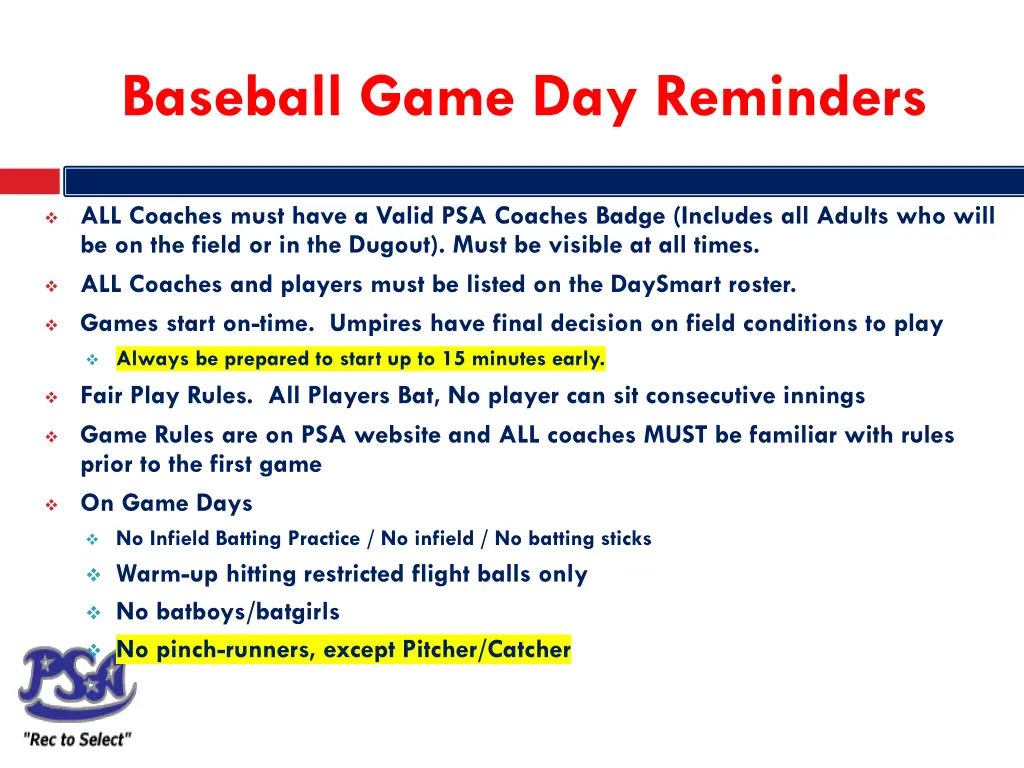 baseball game day reminders