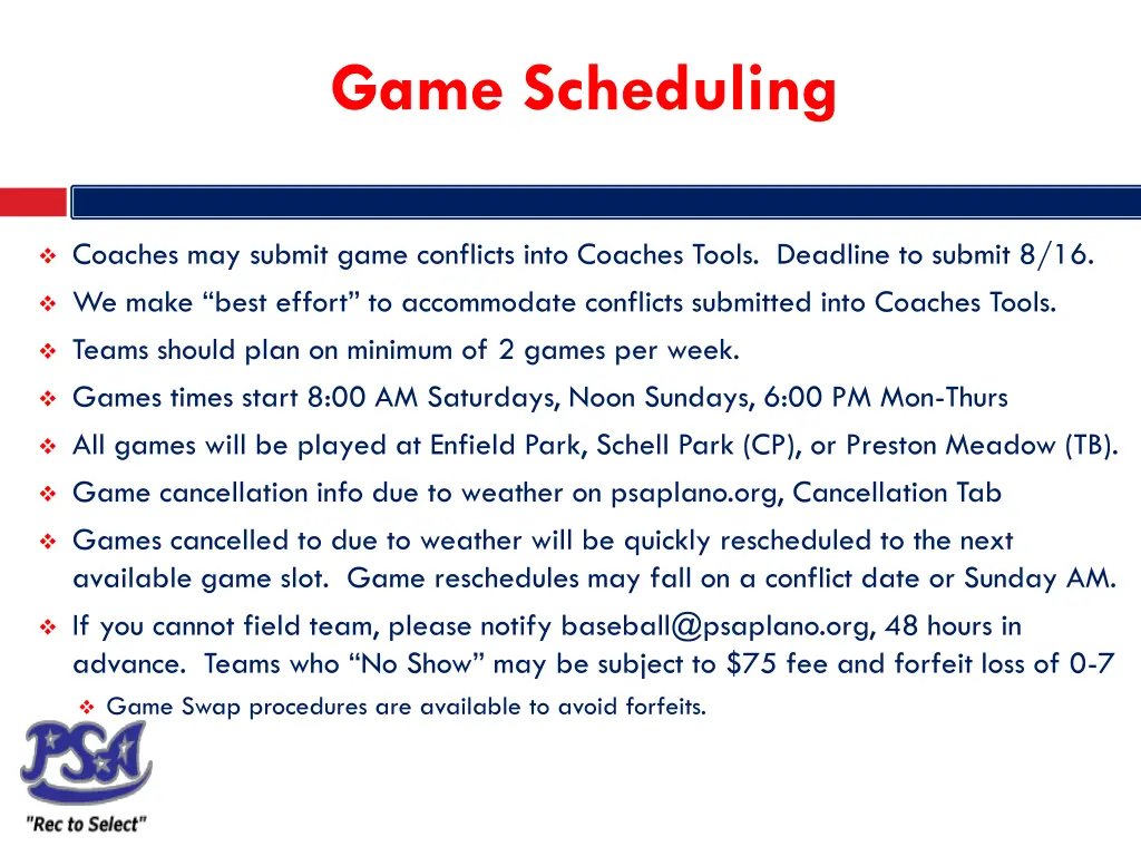 game scheduling