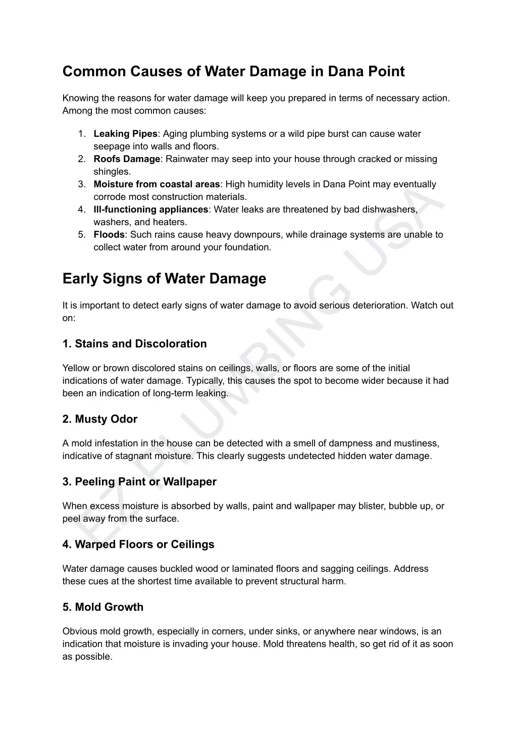 common causes of water damage in dana point