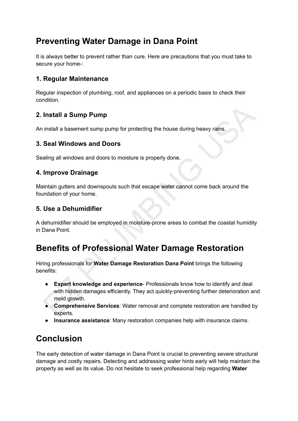 preventing water damage in dana point