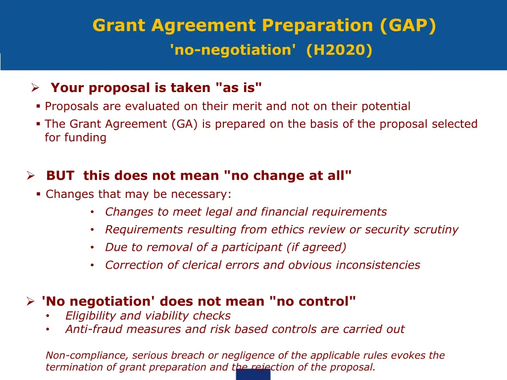 grant agreement preparation gap no negotiation