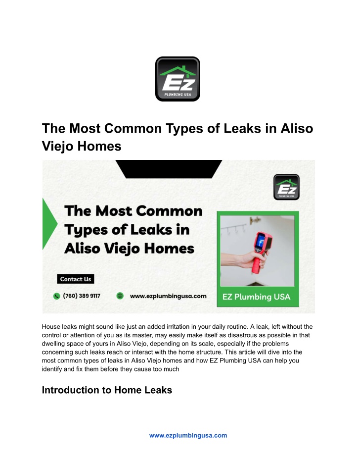 the most common types of leaks in aliso viejo