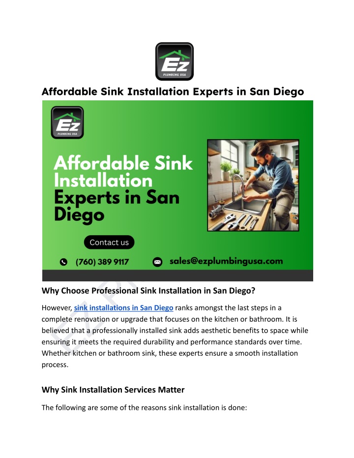 affordable sink installation experts in san diego