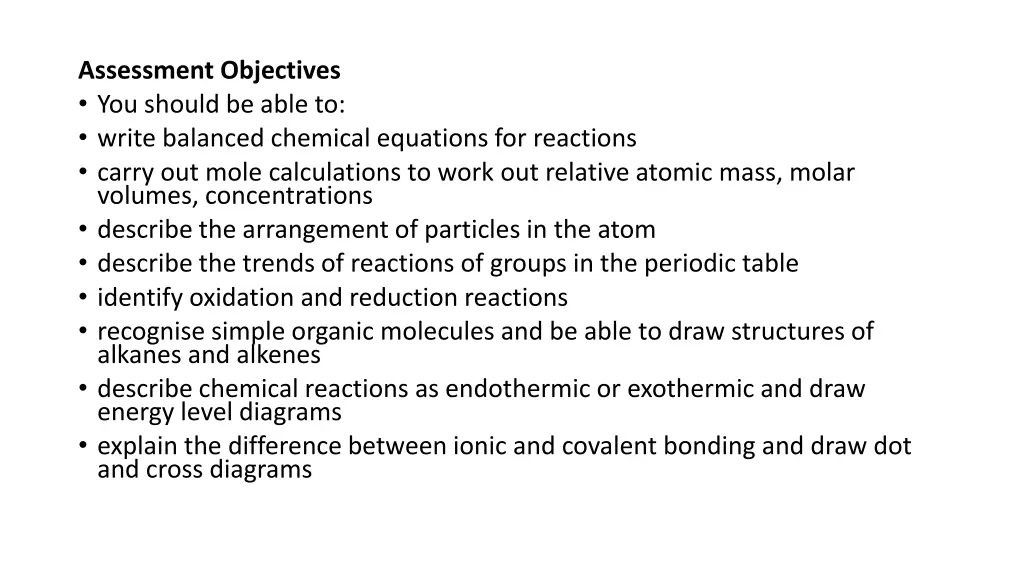 assessment objectives you should be able to write
