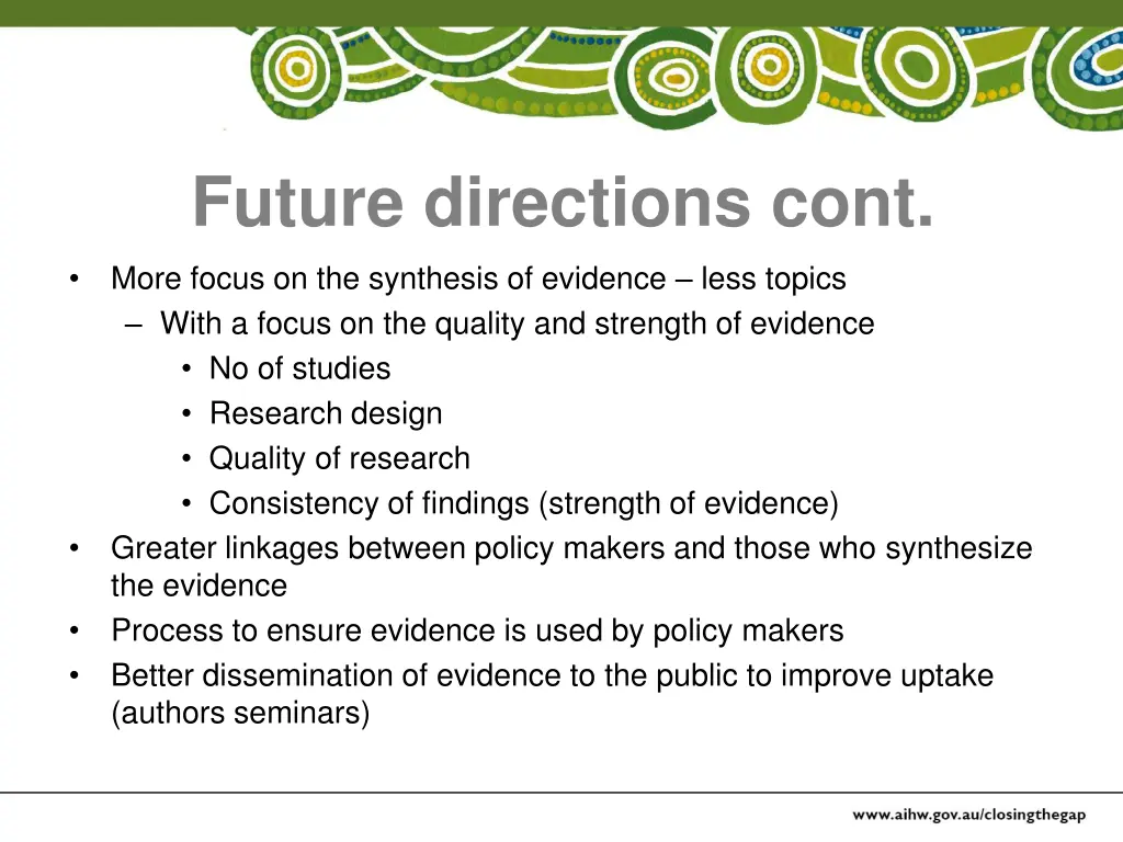 future directions cont