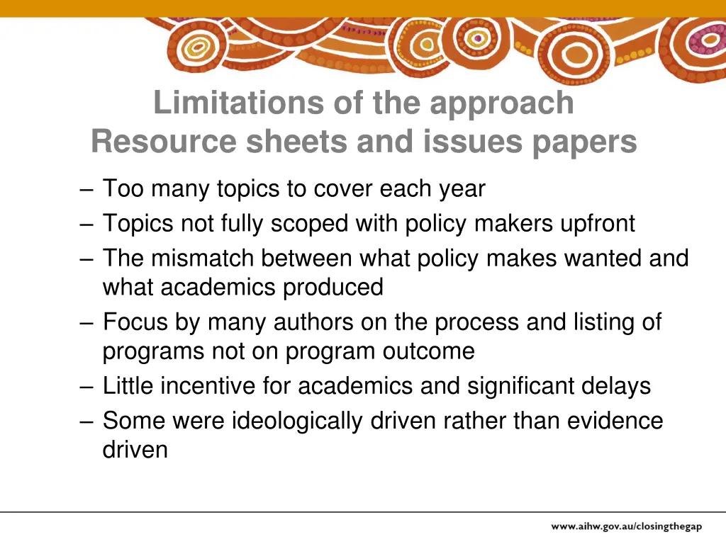 limitations of the approach resource sheets