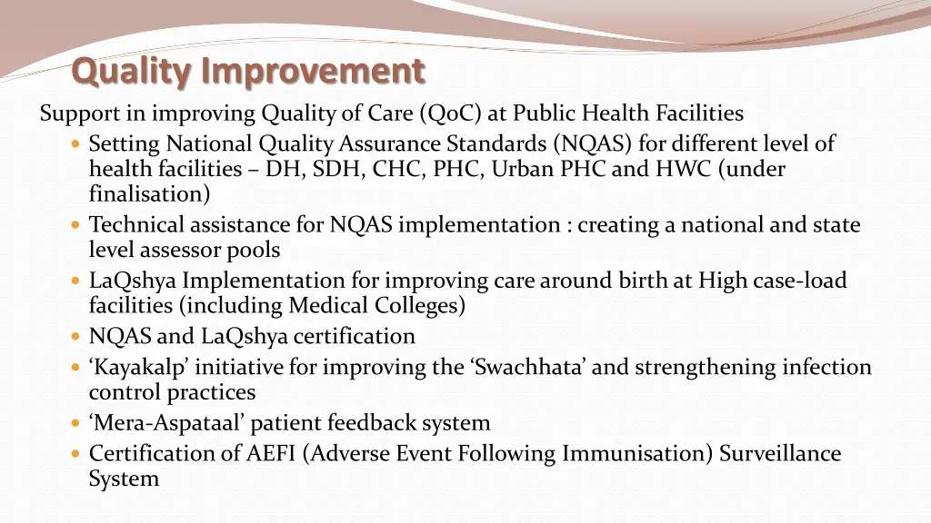 quality improvement support in improving quality