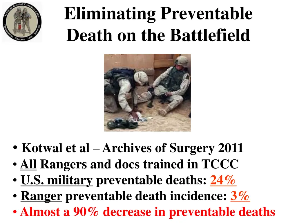 eliminating preventable death on the battlefield