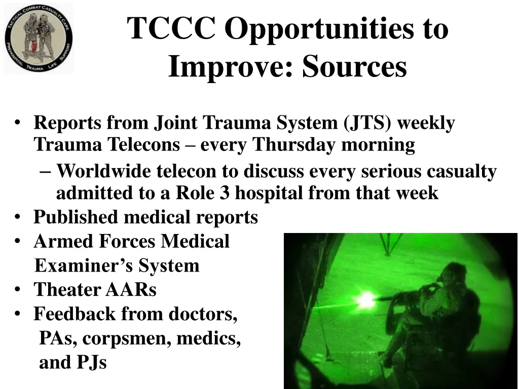tccc opportunities to improve sources