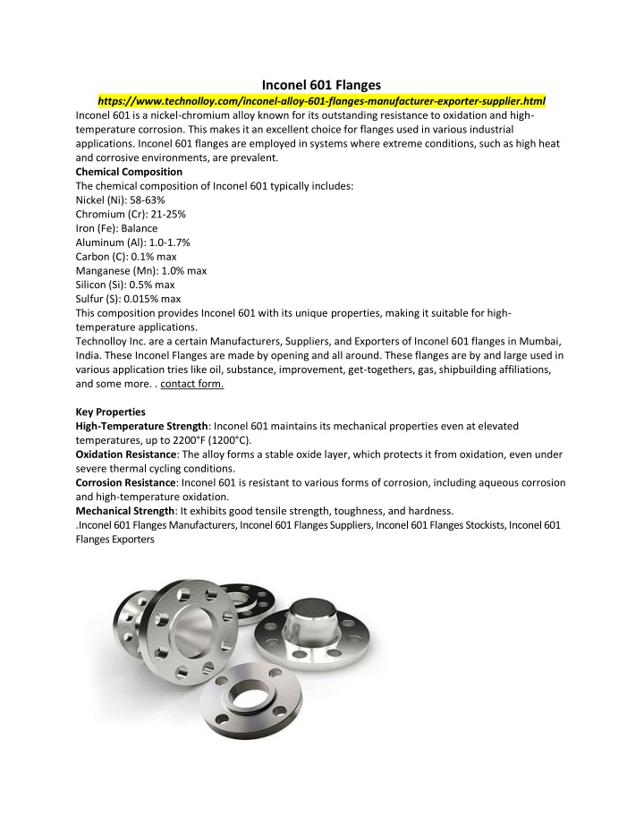 inconel 601 flanges