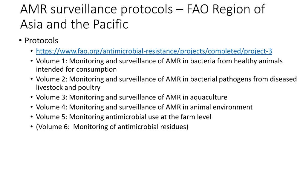 amr surveillance protocols fao region of asia