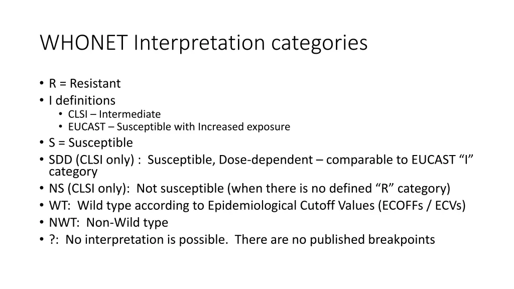whonet interpretation categories