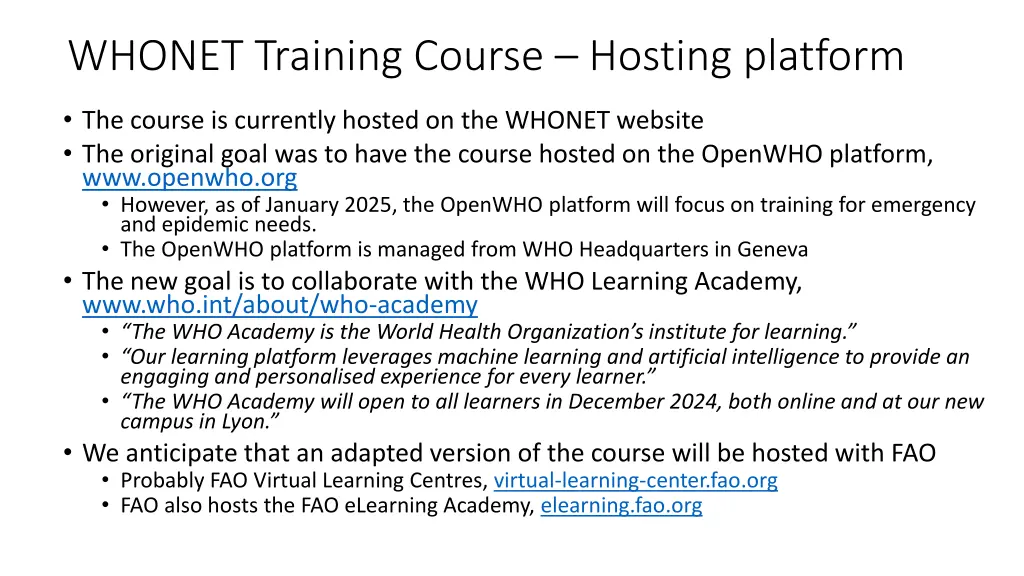whonet training course hosting platform
