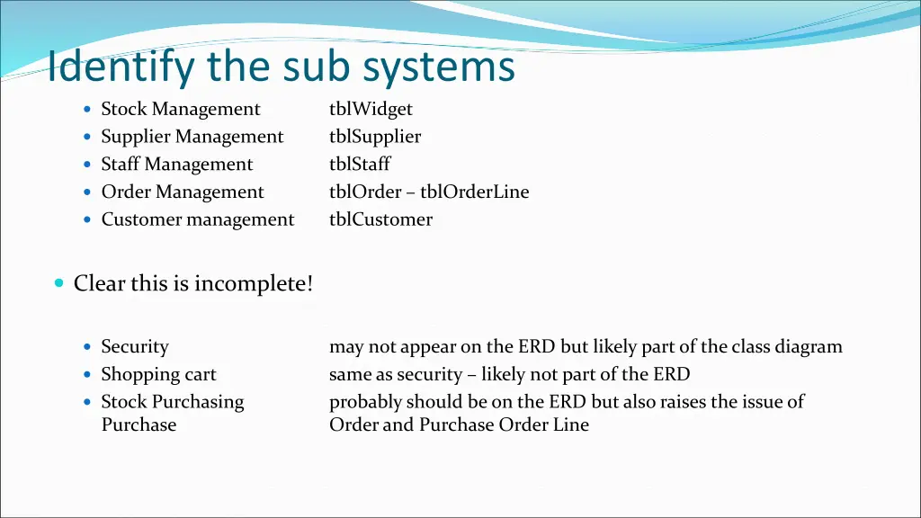 identify the sub systems stock management