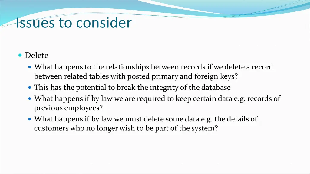 issues to consider