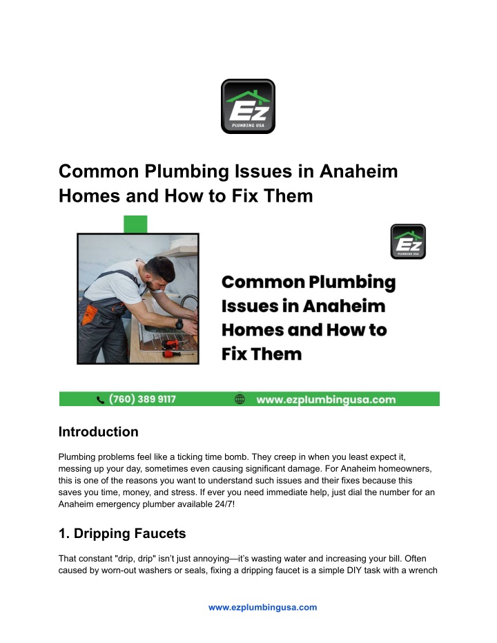 common plumbing issues in anaheim homes