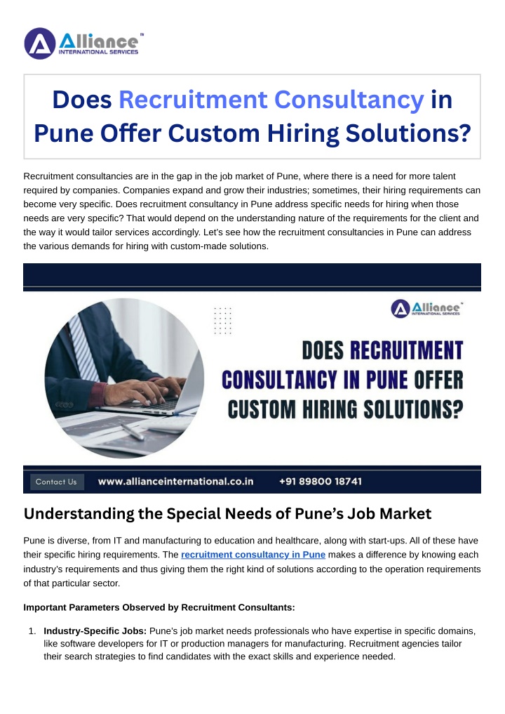 does recruitment consultancy in pune o er custom