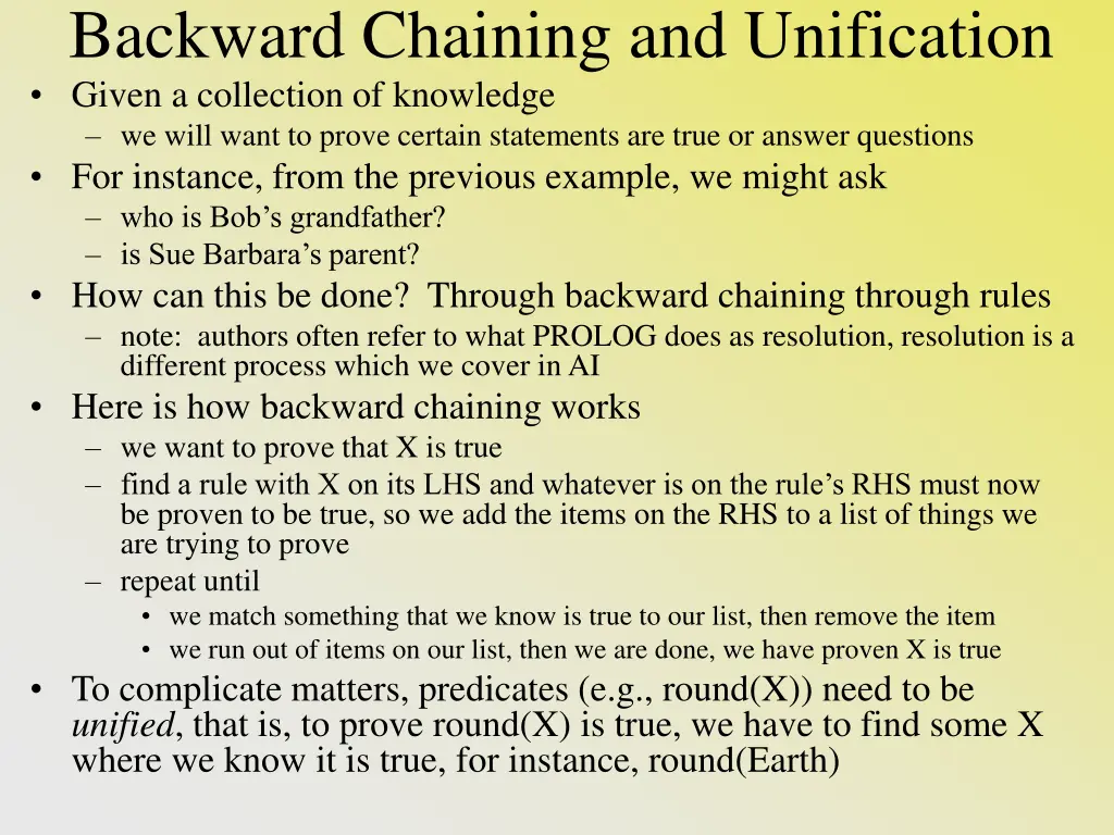 backward chaining and unification given