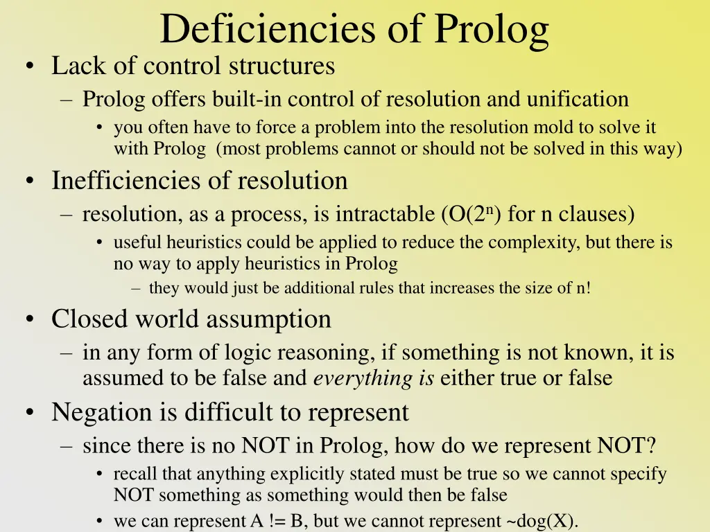 deficiencies of prolog lack of control structures
