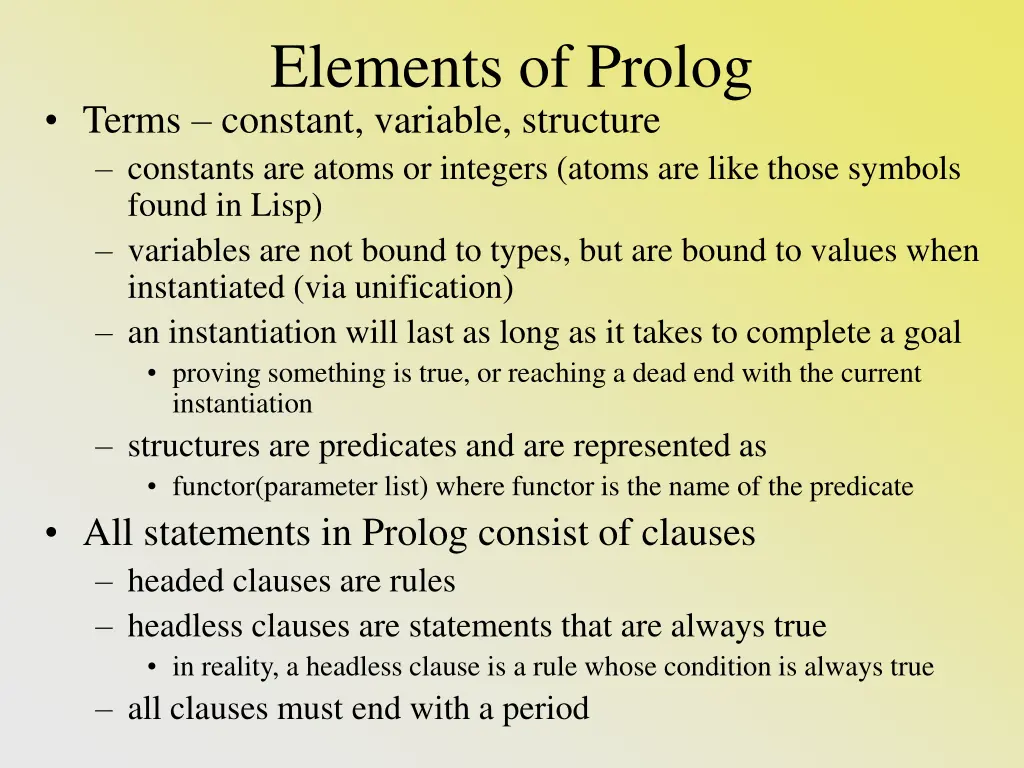 elements of prolog terms constant variable