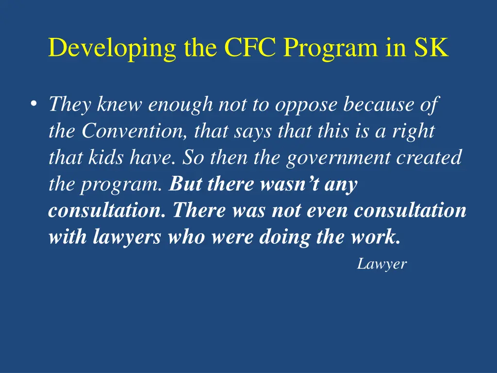 developing the cfc program in sk