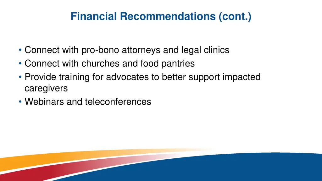 financial recommendations cont