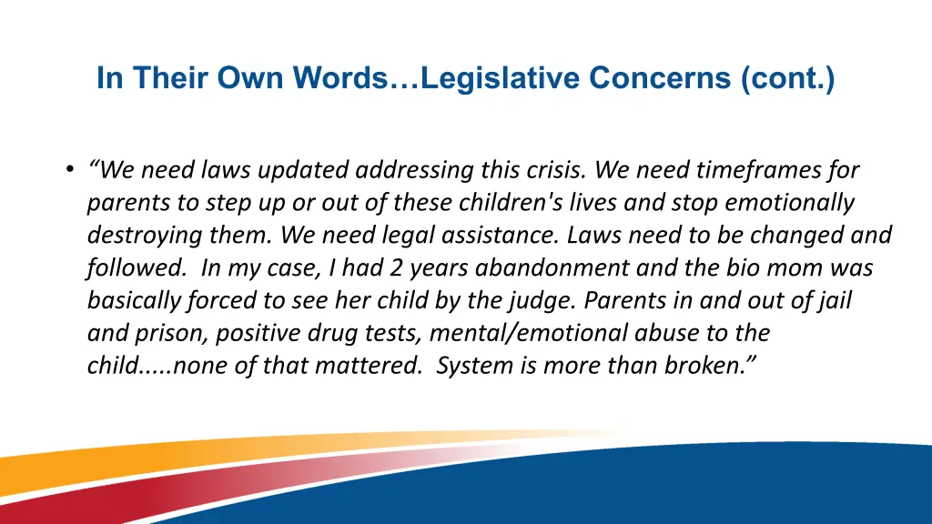 in their own words legislative concerns cont