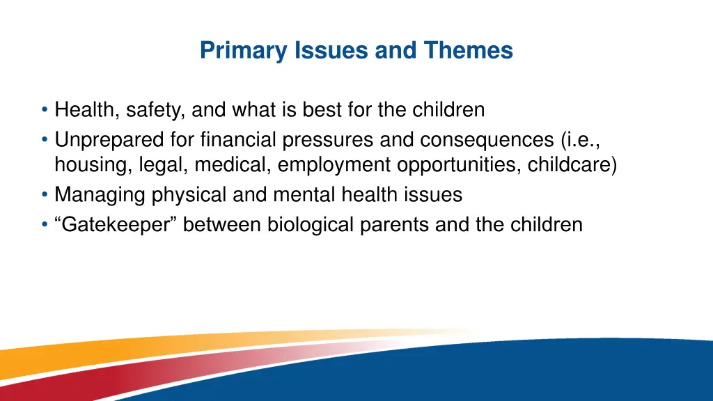 primary issues and themes