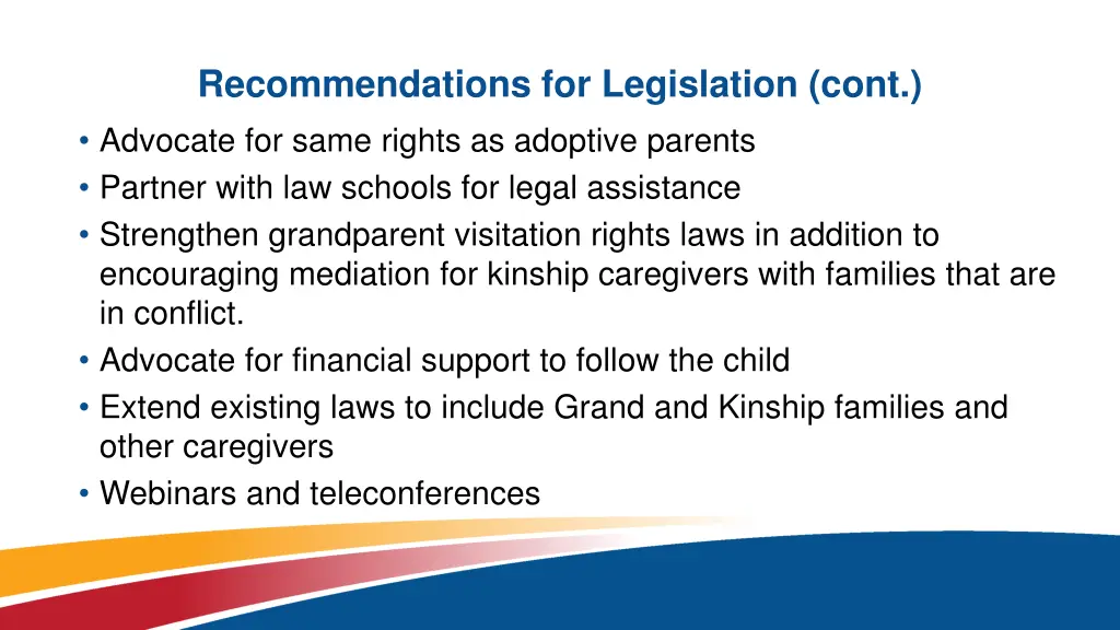 recommendations for legislation cont advocate