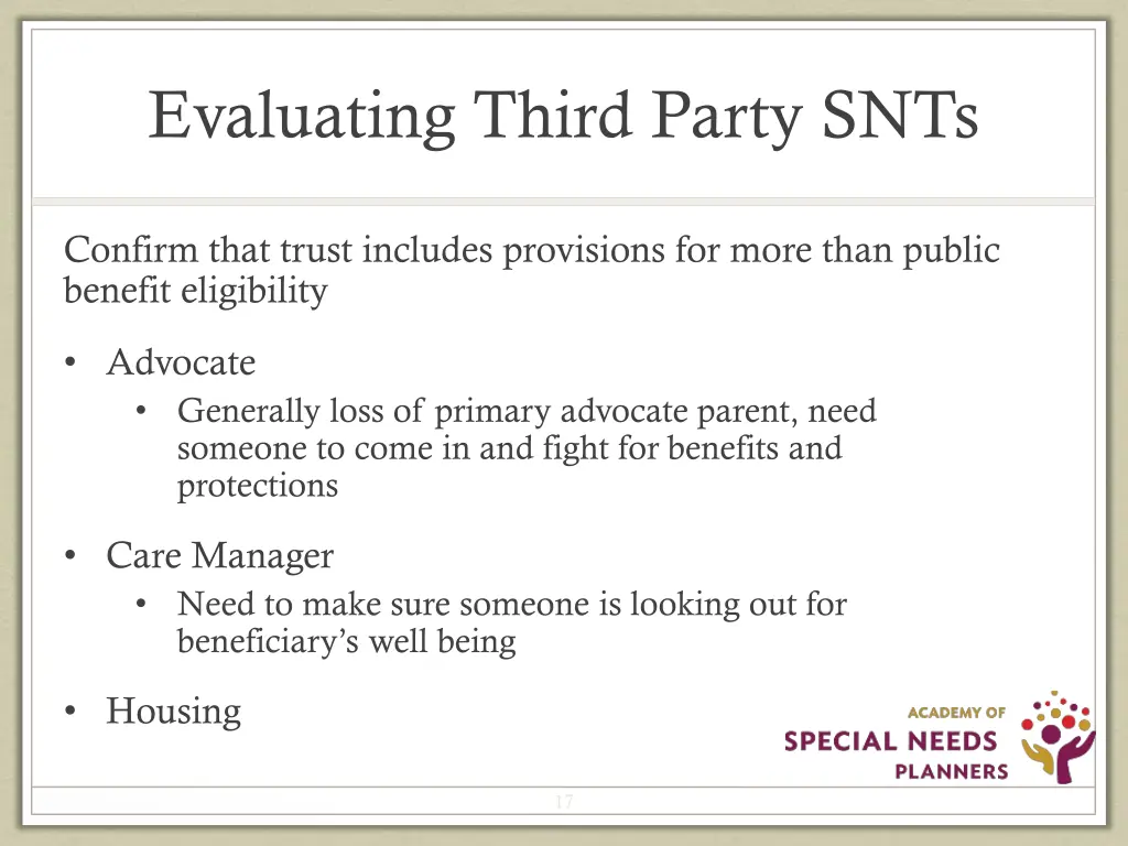 evaluating third party snts 3