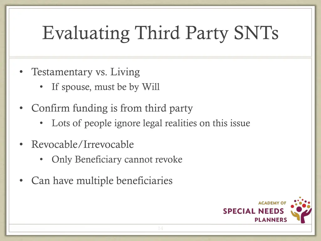 evaluating third party snts