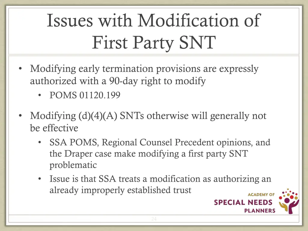 issues with modification of first party snt
