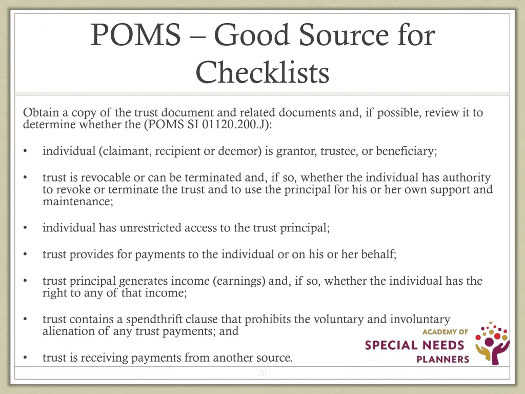 poms good source for checklists