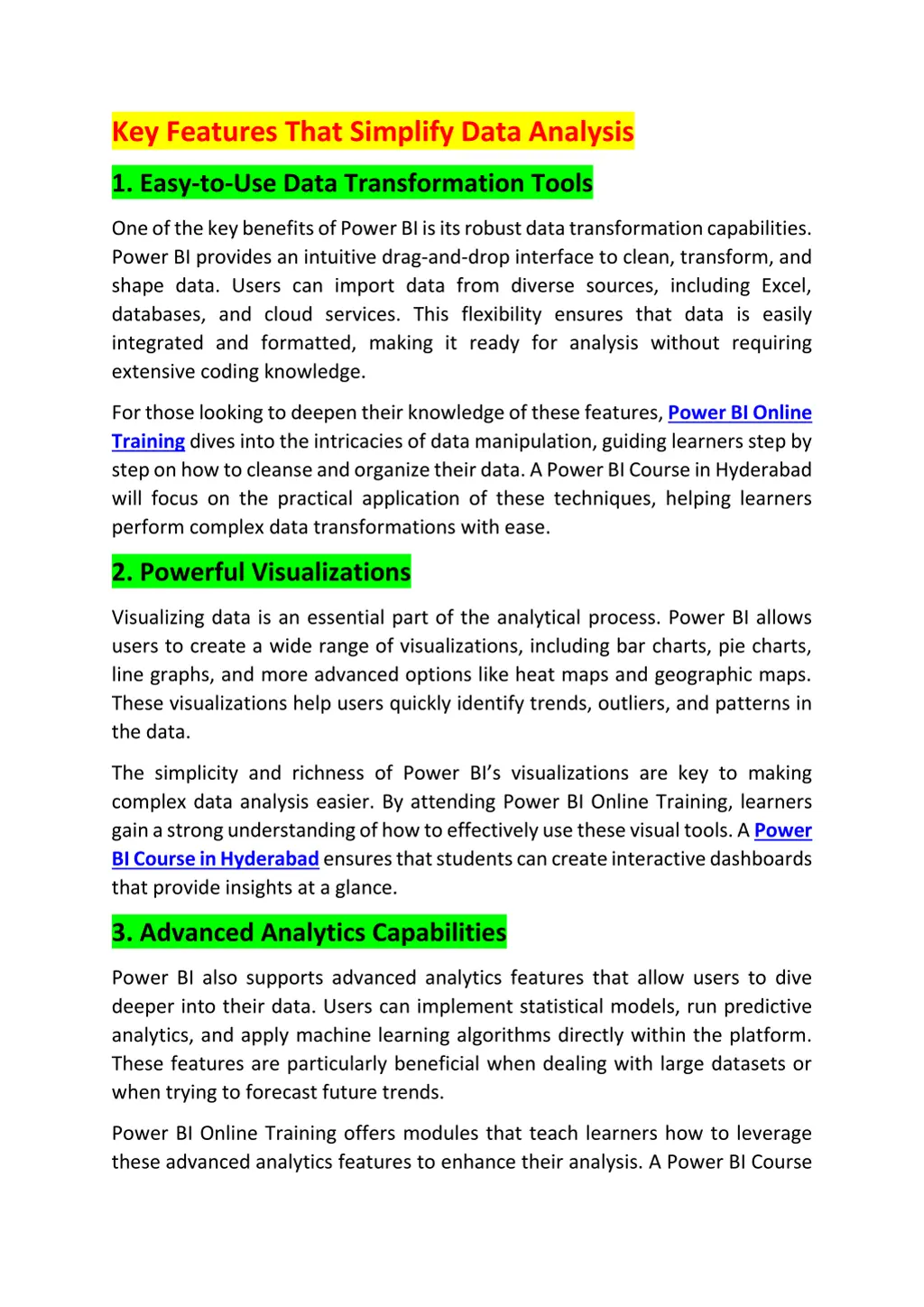 key features that simplify data analysis