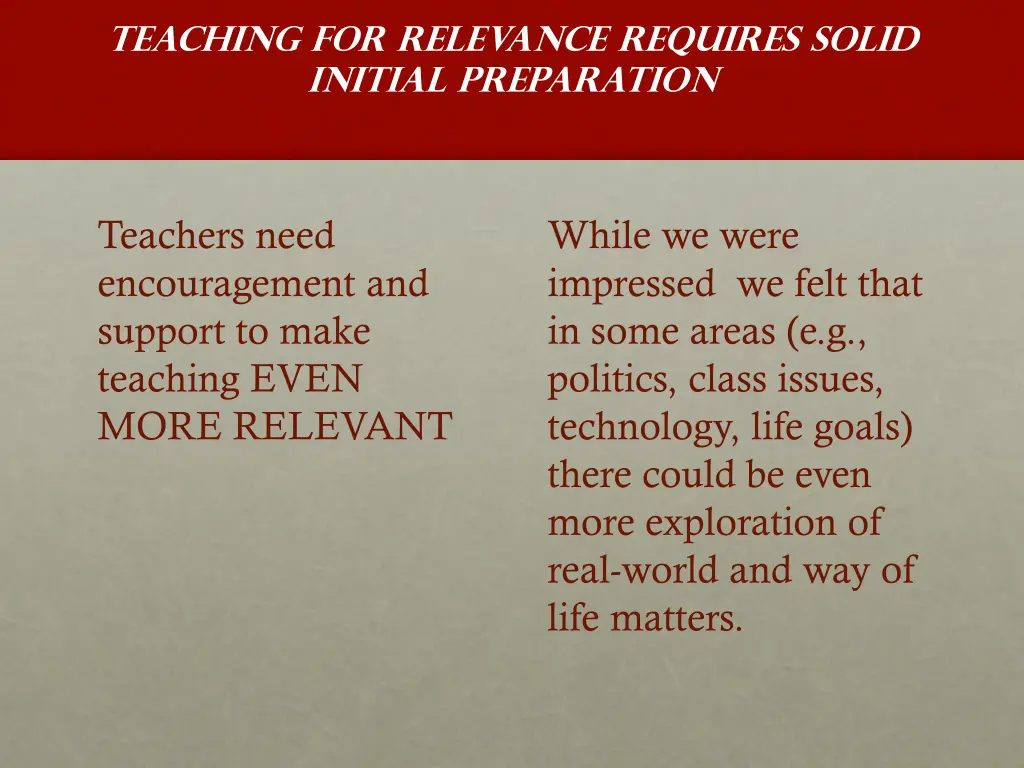 teaching for relevance requires solid initial