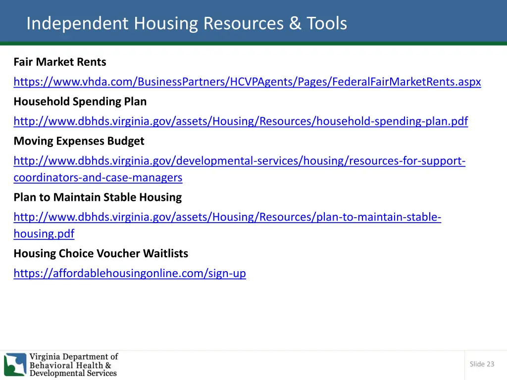 independent housing resources tools