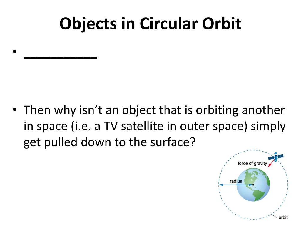 objects in circular orbit