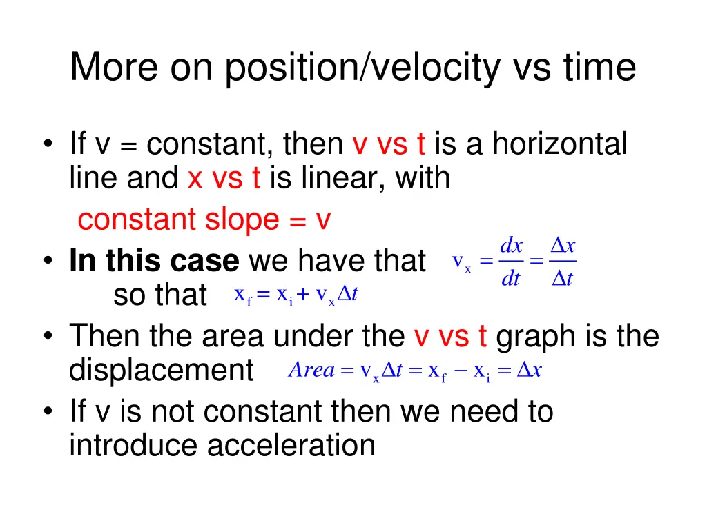 more on position velocity vs time