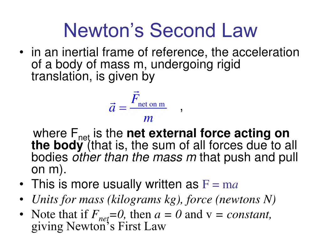 newton s second law in an inertial frame