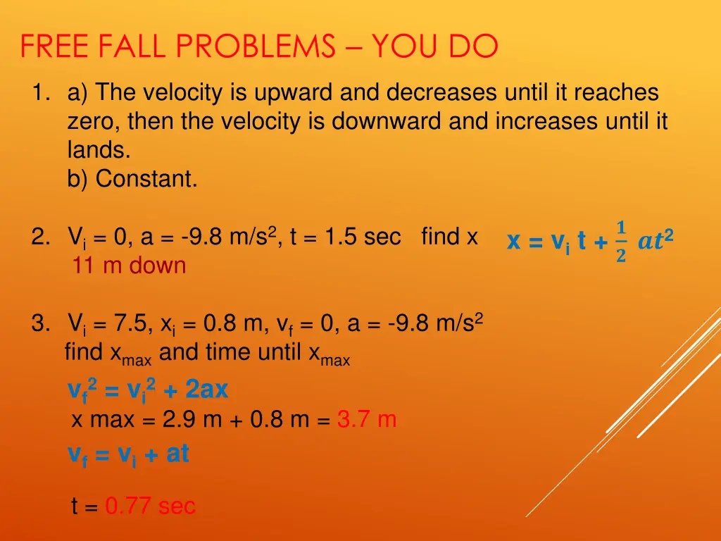 free fall problems you do 1