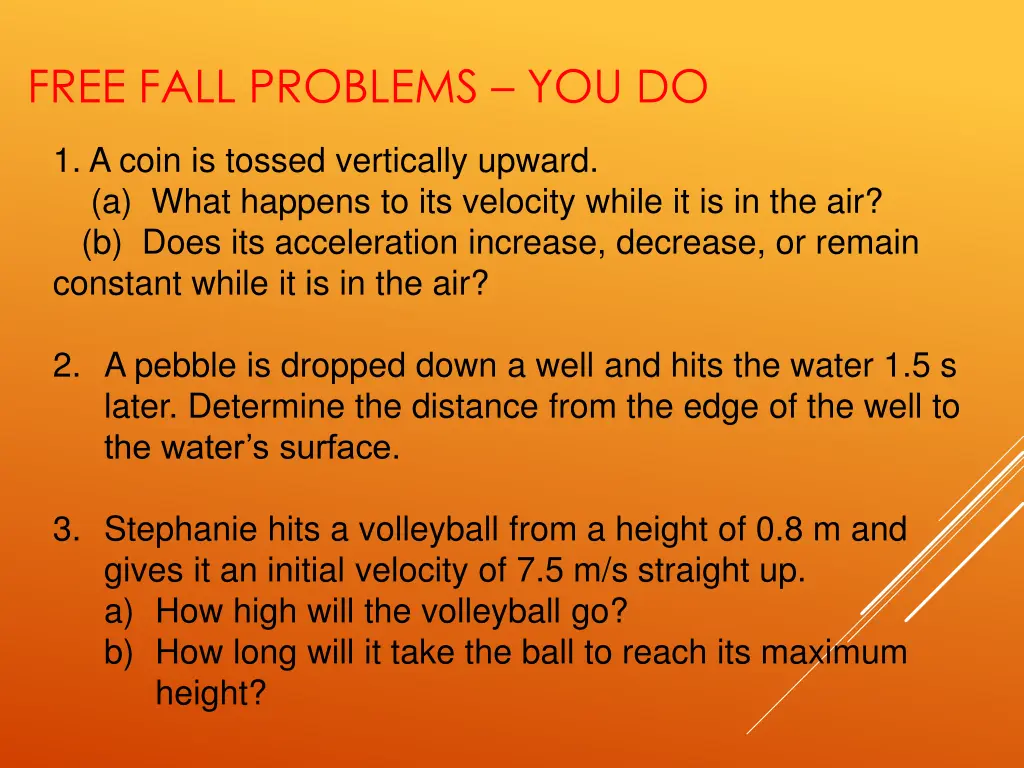 free fall problems you do