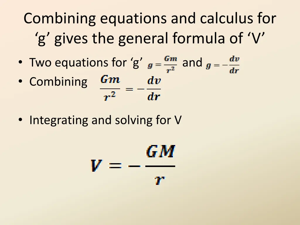 combining equations and calculus for g gives