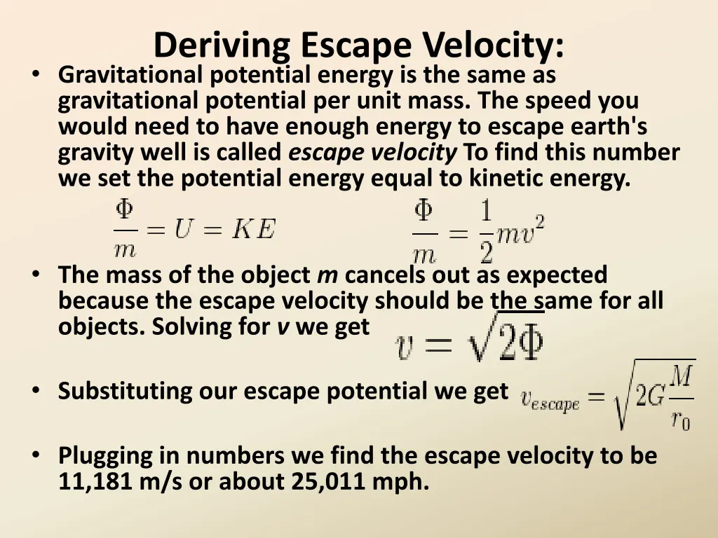 deriving escape velocity gravitational potential