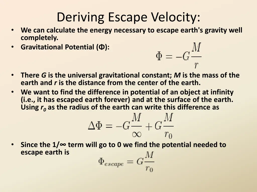 deriving escape velocity we can calculate