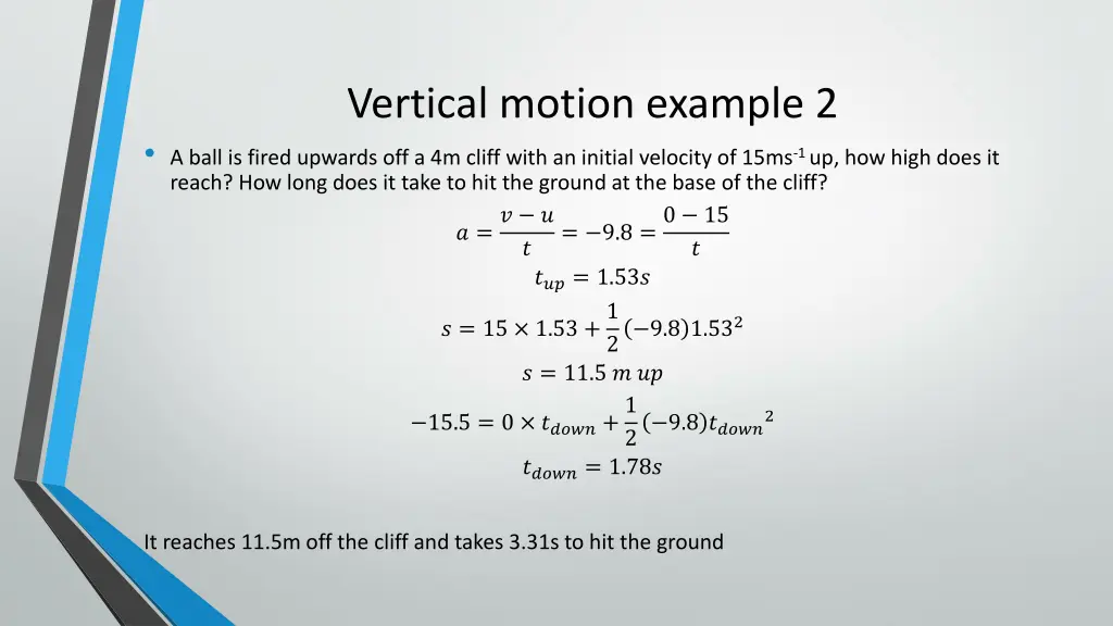 vertical motion example 2 a ball is fired upwards