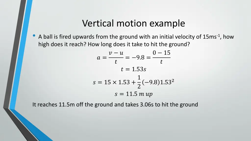 vertical motion example a ball is fired upwards