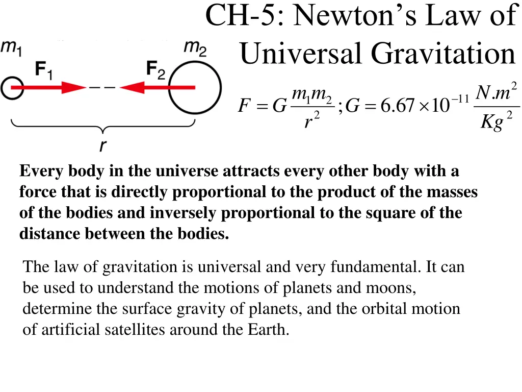 ch 5 newton s law of universal gravitation m m g f