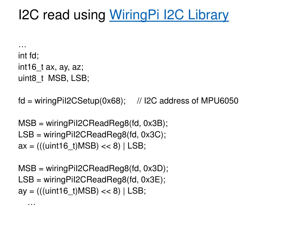 i2c read using wiringpi i2c library