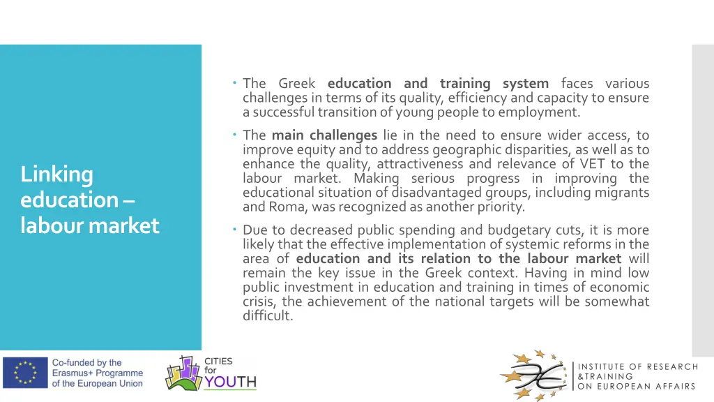 the greek education and training system faces