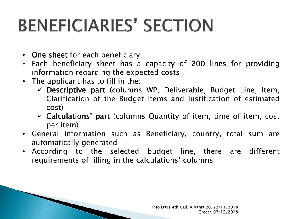 one each beneficiary sheet has a capacity